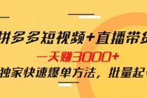 拼多多短视频+直播带货，一天赚3000+独家快速爆单方法，批量起号 - AI 智能探索网-AI 智能探索网