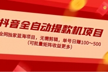 抖音全自动提款机项目：独家蓝海 无需剪辑 单号日赚100～500 (可批量矩阵) - AI 智能探索网-AI 智能探索网