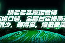 拼多多实操运营课：拒绝口嗨，全后台实操演示，花的少，赚得多，爆款更简单 - AI 智能探索网-AI 智能探索网