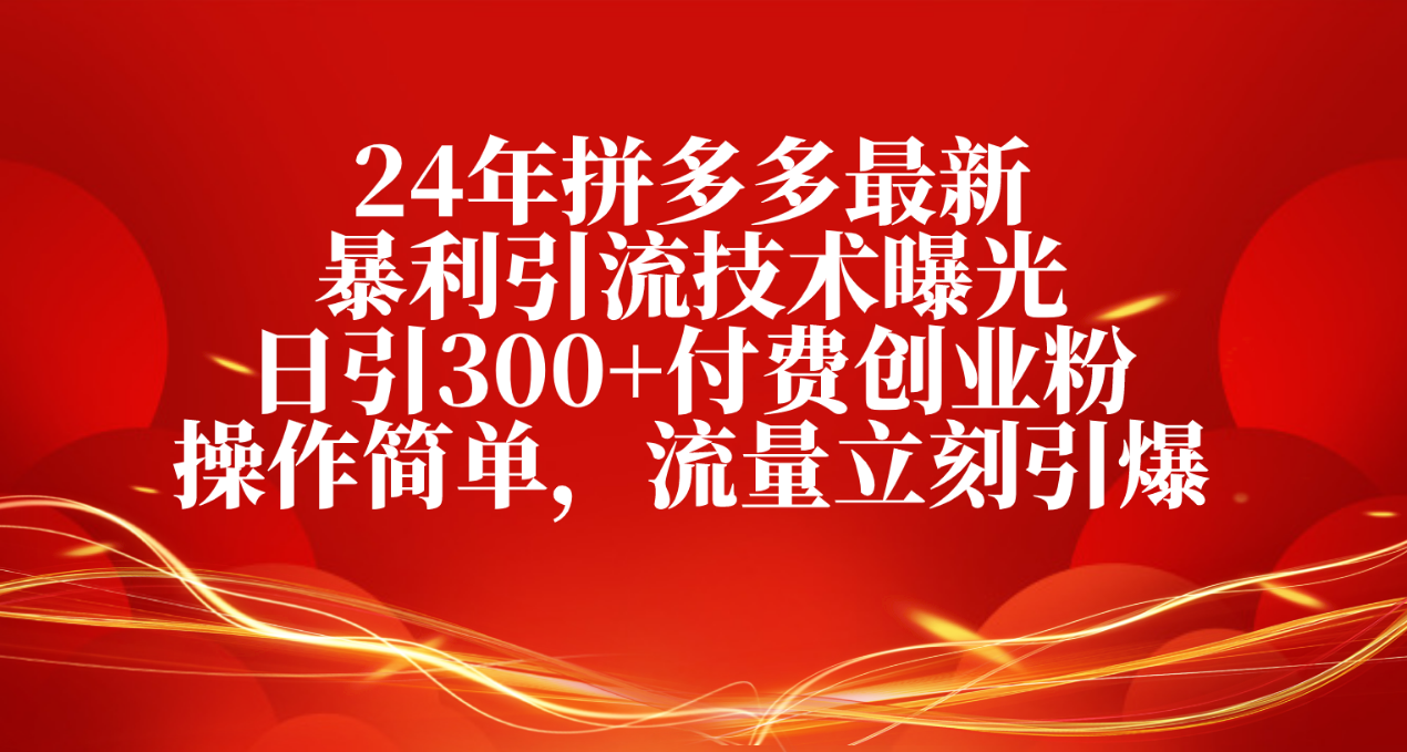 24年拼多多最新暴利引流技术曝光，日引300+付费创业粉，操作简单，流量… - AI 智能探索网-AI 智能探索网