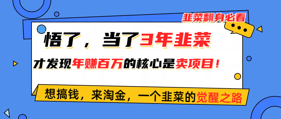 图片[1]-悟了，当了3年韭菜，才发现网赚圈年赚100万的核心是卖项目，含泪分享！ - 冒泡网-冒泡网