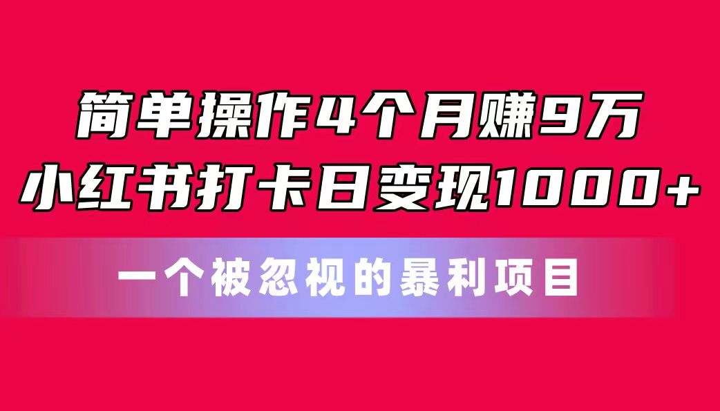 简单操作4个月赚9万！小红书打卡日变现1000+！一个被忽视的暴力项目 - AI 智能探索网-AI 智能探索网