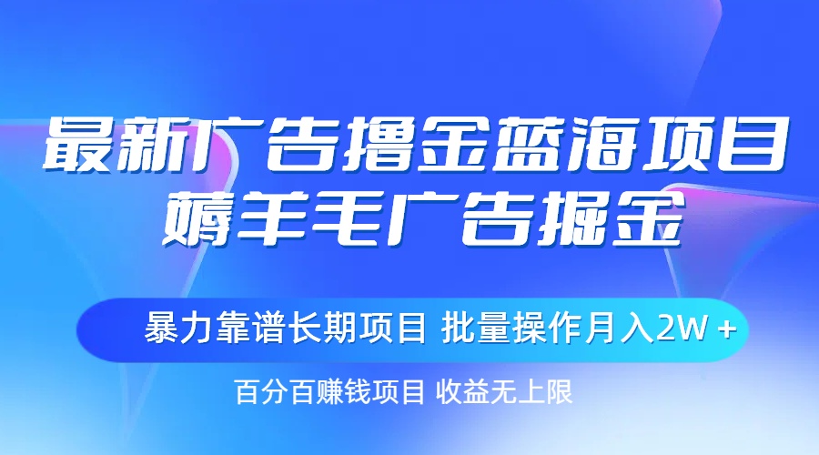 最新广告撸金蓝海项目，薅羊毛广告掘金 长期项目 批量操作月入2W＋ - AI 智能探索网-AI 智能探索网