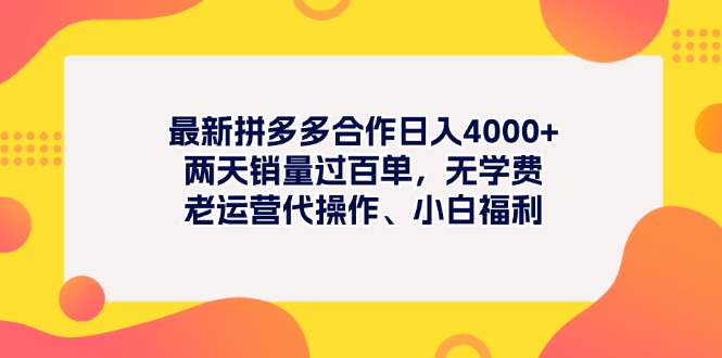 最新拼多多项目日入4000+两天销量过百单，无学费、老运营代操作、小白福利 - AI 智能探索网-AI 智能探索网