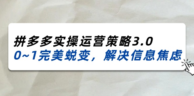 2024_2025拼多多实操运营策略3.0，0~1完美蜕变，解决信息焦虑 - AI 智能探索网-AI 智能探索网