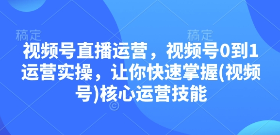 视频号直播运营，视频号0到1运营实操，让你快速掌握(视频号)核心运营技能 - AI 智能探索网-AI 智能探索网